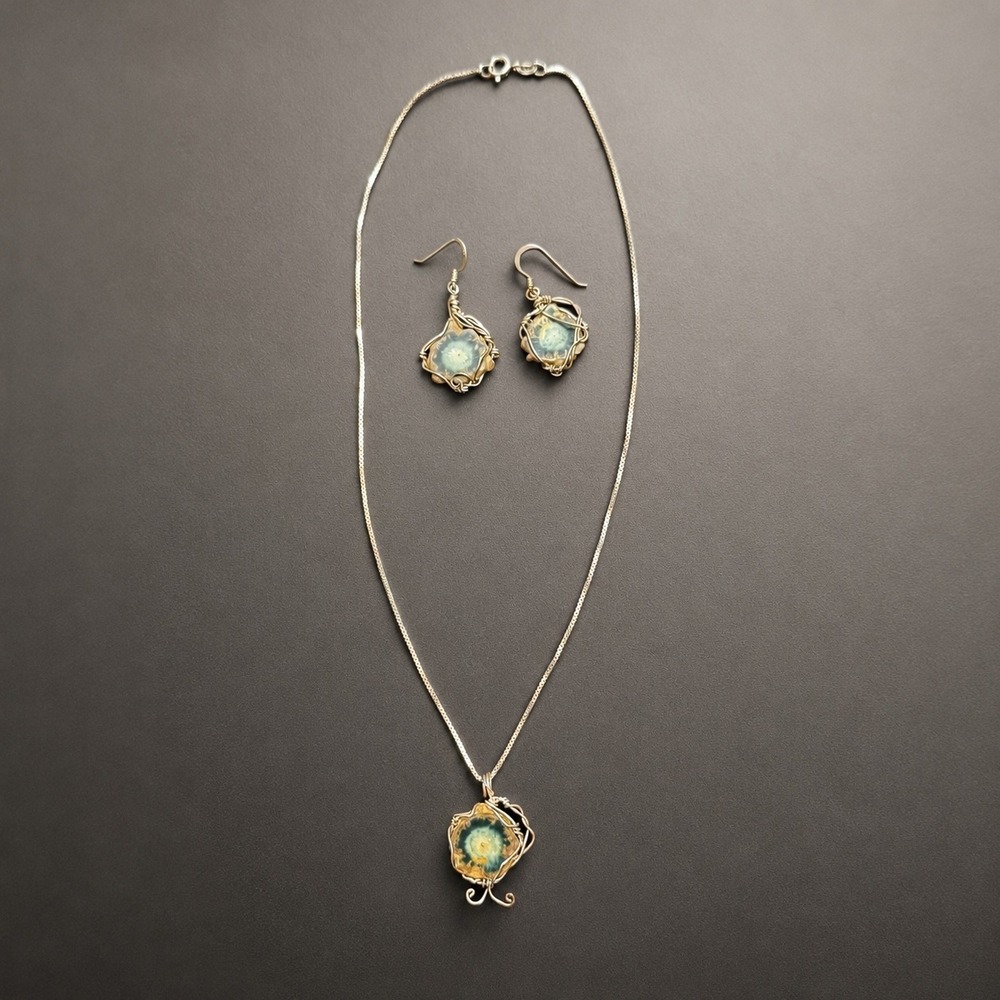 Naomi Asenheim Sterling 925‎ Solar Quartz Wire Wrapped Necklace & Earrings Set